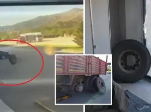 Amasya’da Kontrolden Çıkan Tekerlek Mağaza Camını Parçaladı