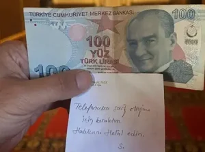 Bolu’da camide telefonunu şarj eden kişi not ve para bırakarak dikkat çekti