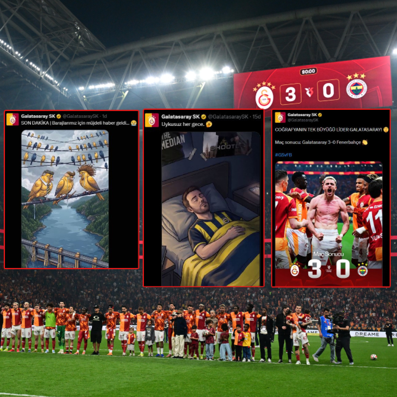 Galatasaray derbi galibiyeti sonrası paylaşım yağmuruyla Fenerbahçe’ye mesaj verdi