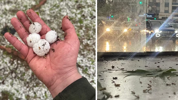 Gaziantep’te ceviz büyüklüğünde dolu yağışı sürücülere zor anlar yaşattı