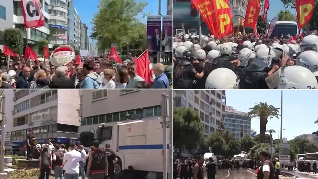 Özgür Özel’in İzmir’deki mitingi için toplananlara polisten sert müdahale
