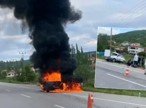 Amasya’da kavşakta çarpışan araç alev aldı, dede ve torun yaşamını yitirdi