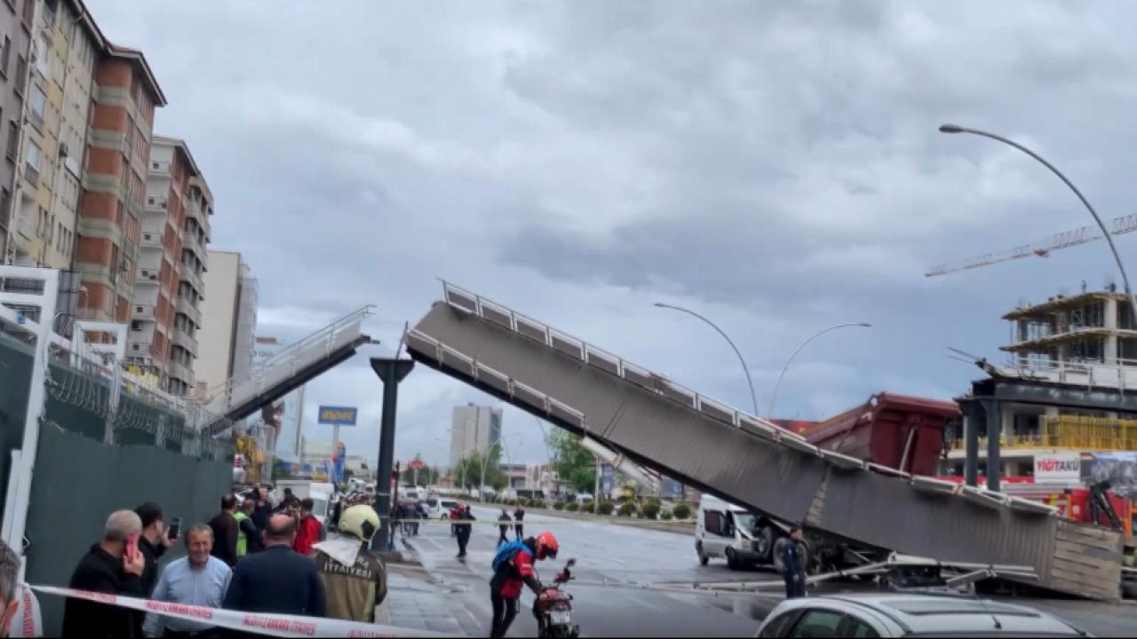 Ankara’da damperi açık kamyon Turgut Özal Bulvarı’ndaki üst geçidi yıktı