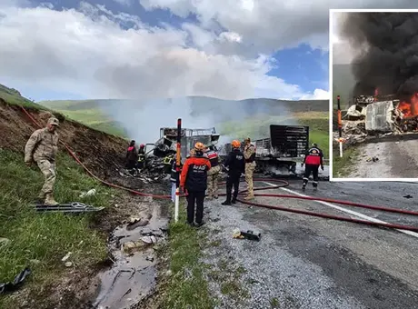 Bitlis’te kazada iki tır çarpışarak alev aldı, sürücüler hayatını kaybetti