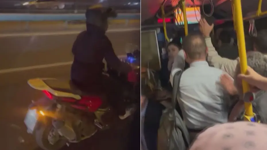 İstanbul’da motosiklet sürücüsü İETT otobüsüne cisim fırlatarak camını kırdı