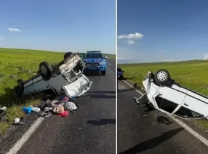 Şanlıurfa Siverek’te kontrolden çıkan otomobil takla attı, beş kişi yaralandı